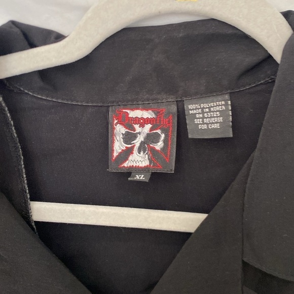 Dragonfly Men's Size XL fire skull eagle Shirt Black Short Sleeve Button - Picture 3 of 7